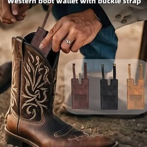 Western Boot Wallet With Buckle Strap - Brown